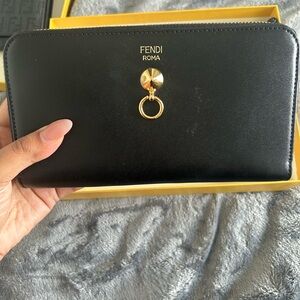 Fendi Black Clutch with Gold Ring Detail